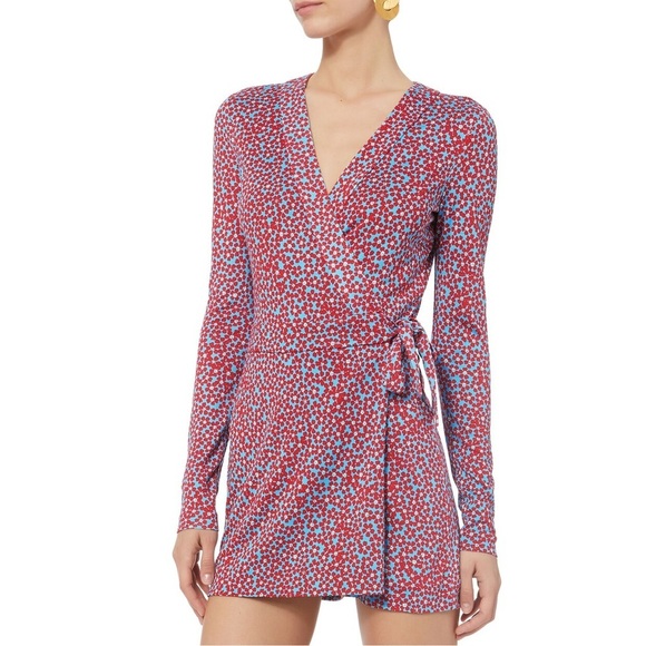Diane Von Furstenberg (DVF) - Celeste Banded Wrap Romper - Blue/White - Picture 2 of 12